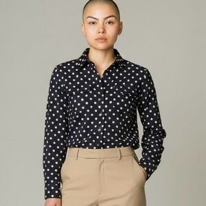 Tommy Hilfiger Navy Polka Dot Button-Up Cotton Collared Shirt